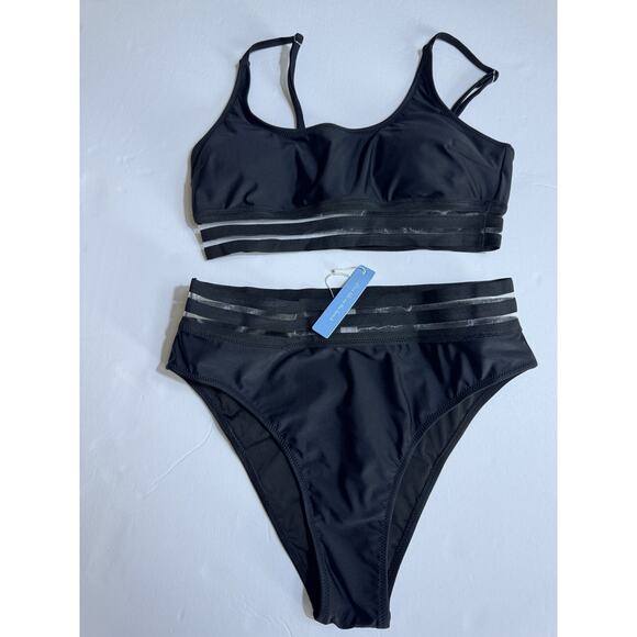 Women's‎ High Waisted Bikini Cut Out Sports Crop Top Color Block Swimsuit Sz M - Picture 6 of 6